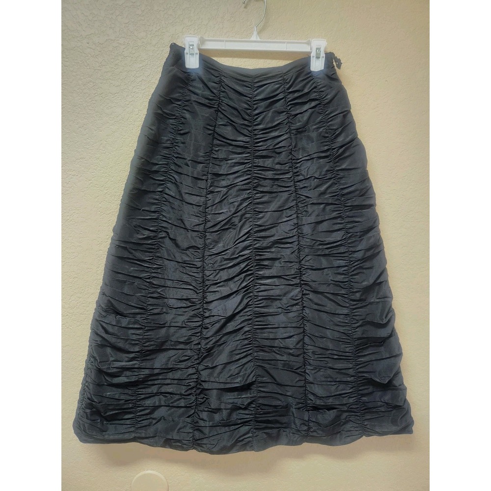 Patina Black Ruched Midi Skirt Women's Sz Small  S A-Line Double Shirred Casual